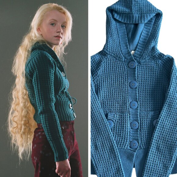 H&M Blue Wool Blend Hooded Cardigan ALT Luna Lovegood - Picture 1 of 8